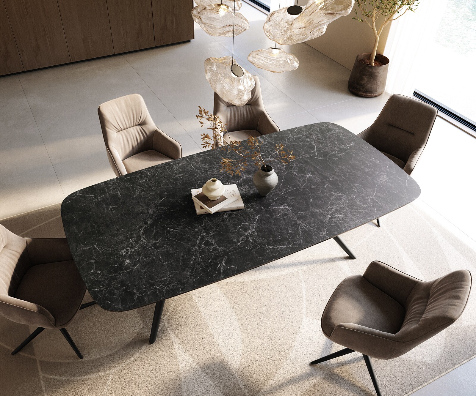 Трапезна маса Edge Boot 240x120 см, керамика Laminam „®“, „Nero Greco“, „Anthrazit“, „Estelar“, кръгла, метал, черна 4