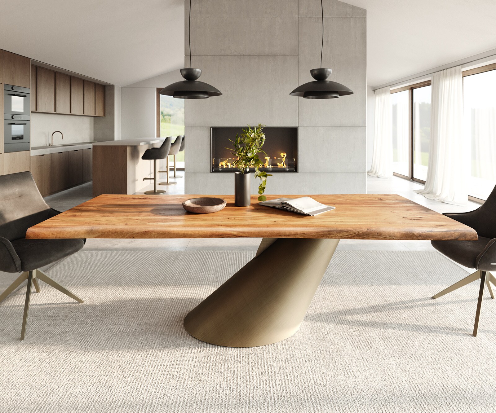 Трапезна маса Edge 240x100 естествена акация Cono Metallic Gold Live-Edge 1