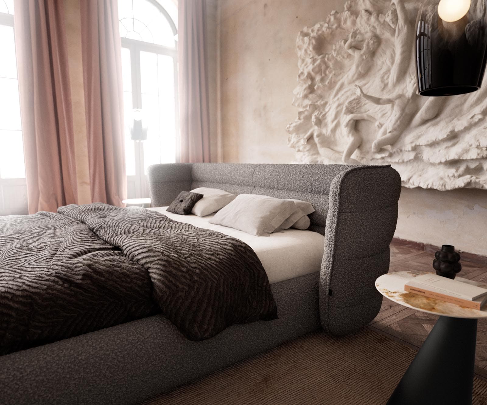 Тапицирана основа за легло Simea 180x200 cm bouclé silver grey 5