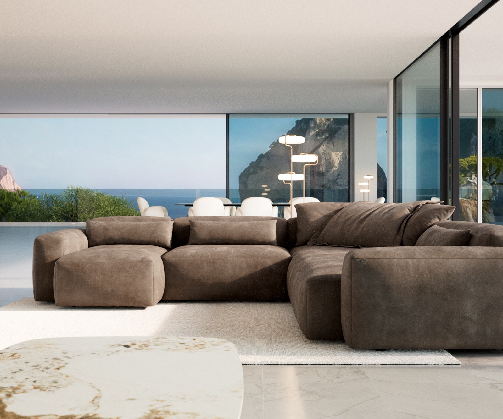 Дневен кът Freestyle 360x290 cm микрофибър сив цвят винтидж шевици 1