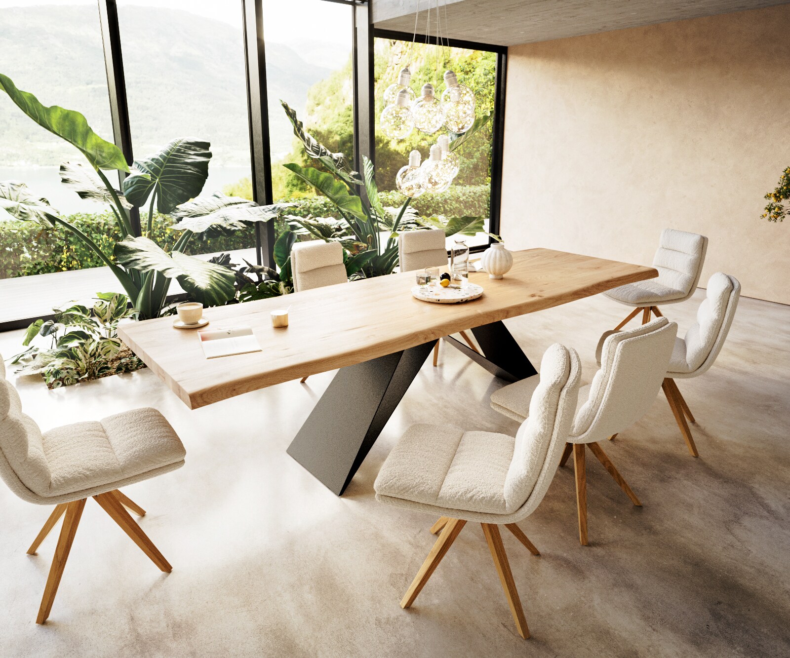 Маса 300x100 Дъб Натурал V-Рамка плоска стомана Черен Edge 6