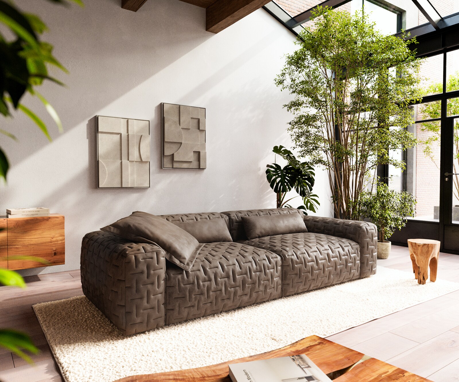 Голям диван Freestyle 280x110 cm микрофибър тъмно сиво винтидж ватиран