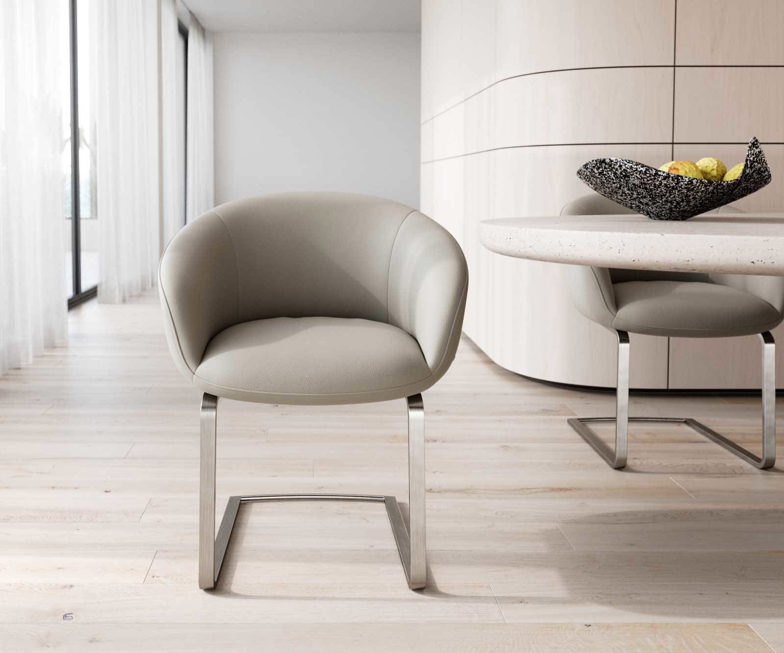 Люлеещ стол с подлакътници Естествена кожа Сиво-Кафяв Конзолен крак плосък Неръждаема стомана Покет пружина Vinka-Flex 1 Люлеещ стол с подлакътници Естествена кожа Сиво-Кафяв Конзолен крак плосък Неръждаема стомана Покет пружина Vinka-Flex 1