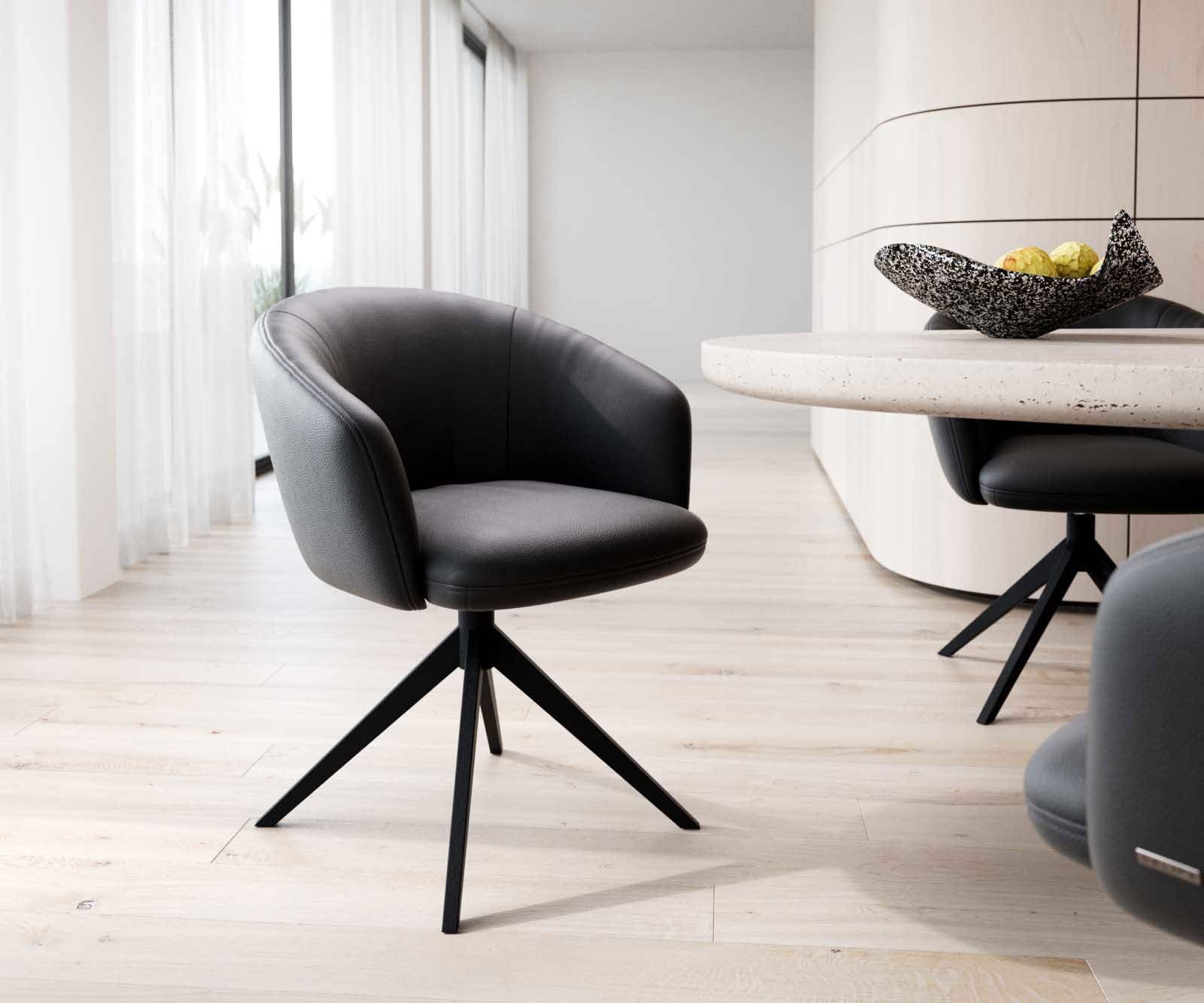 Врътящ се стол с подлакътници Естествена кожа Черен Конус крак плосък Черен 360° въртящ се Покет пружина Caja-Flex Врътящ се стол с подлакътници Естествена кожа Черен Конус крак плосък Черен 360° въртящ се Покет пружина Caja-Flex