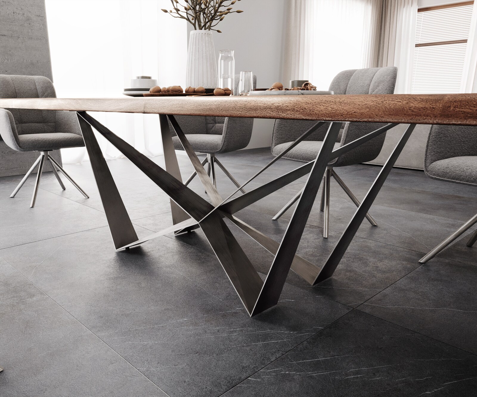 Трапезна маса Edge 300x100 XL от акация, кафява, Spider, плоска стомана, неръждаема стомана, Live-Edge 7