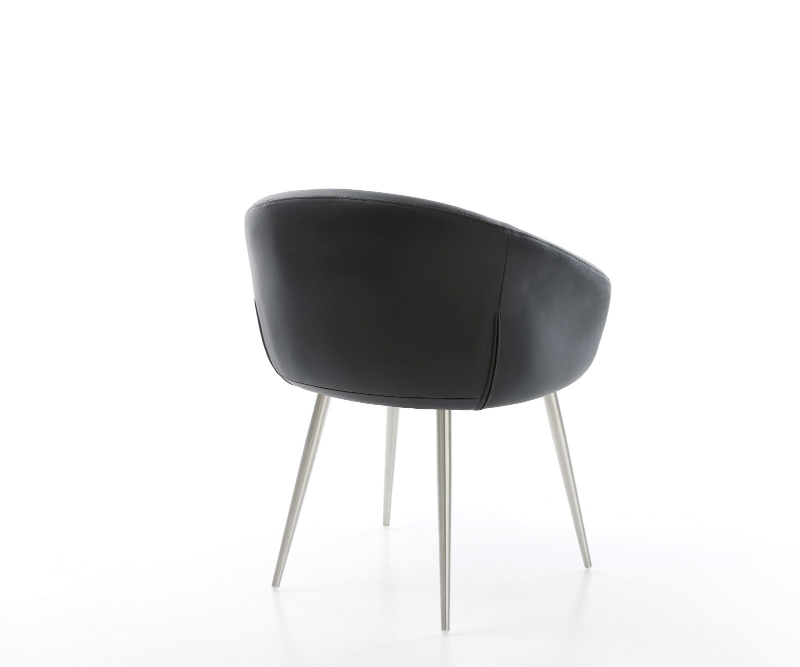 Трапезен стол с подлакътници Естествена кожа Черен 4 крака конични Неръждаема стомана Покет пружина Vinka-Flex 5