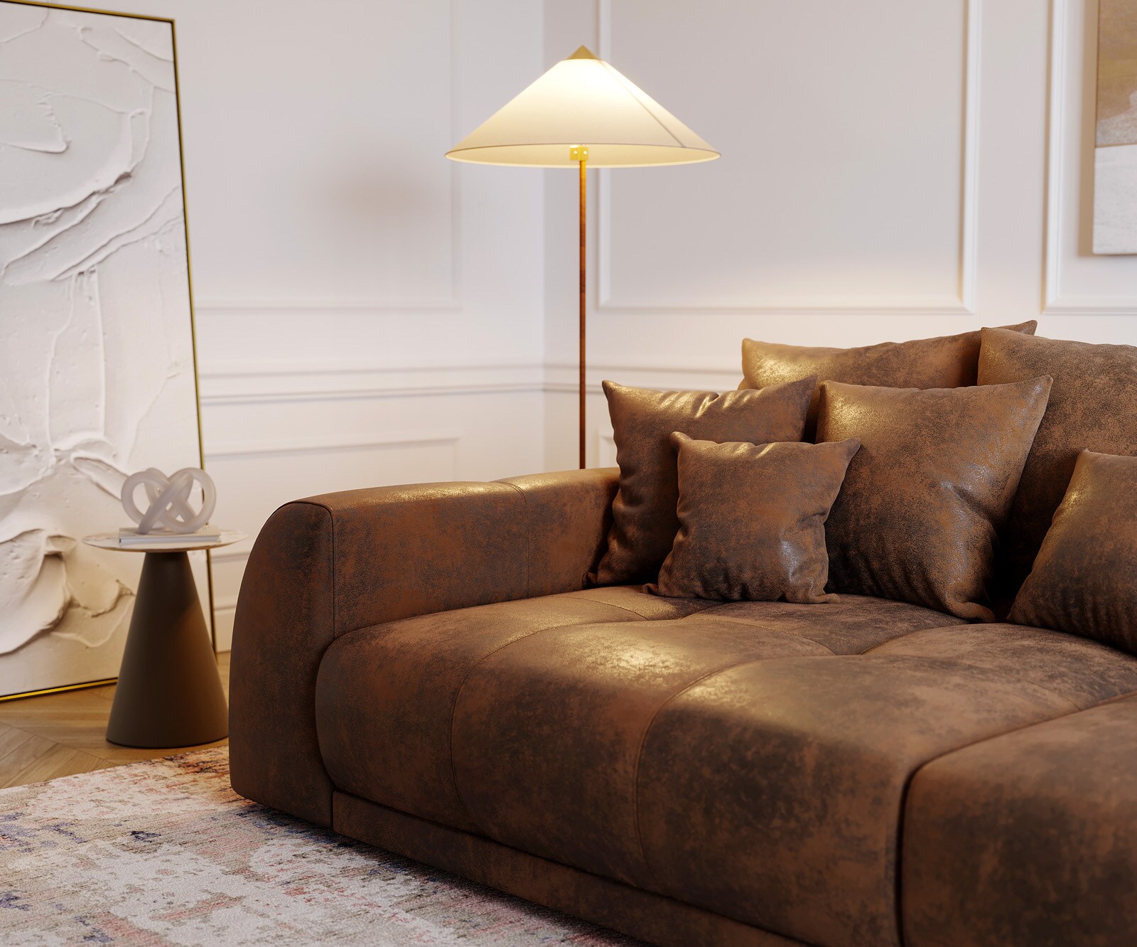 Голям диван 310x135 cm Кафяв Античен вид с възглавници Violetta 4 Голям диван 310x135 cm Кафяв Античен вид с възглавници Violetta 4