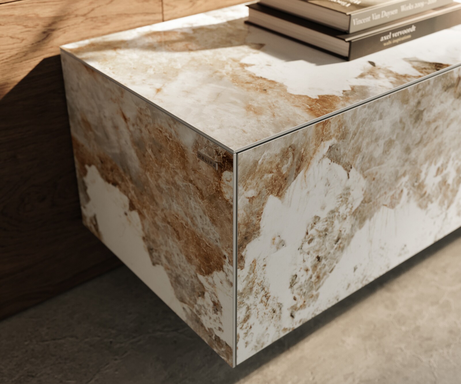 Нискък Шкаф Cuor 220 cm керамика Minas Melange бяло-бежово 1 клапа 2 чекмеджета 6