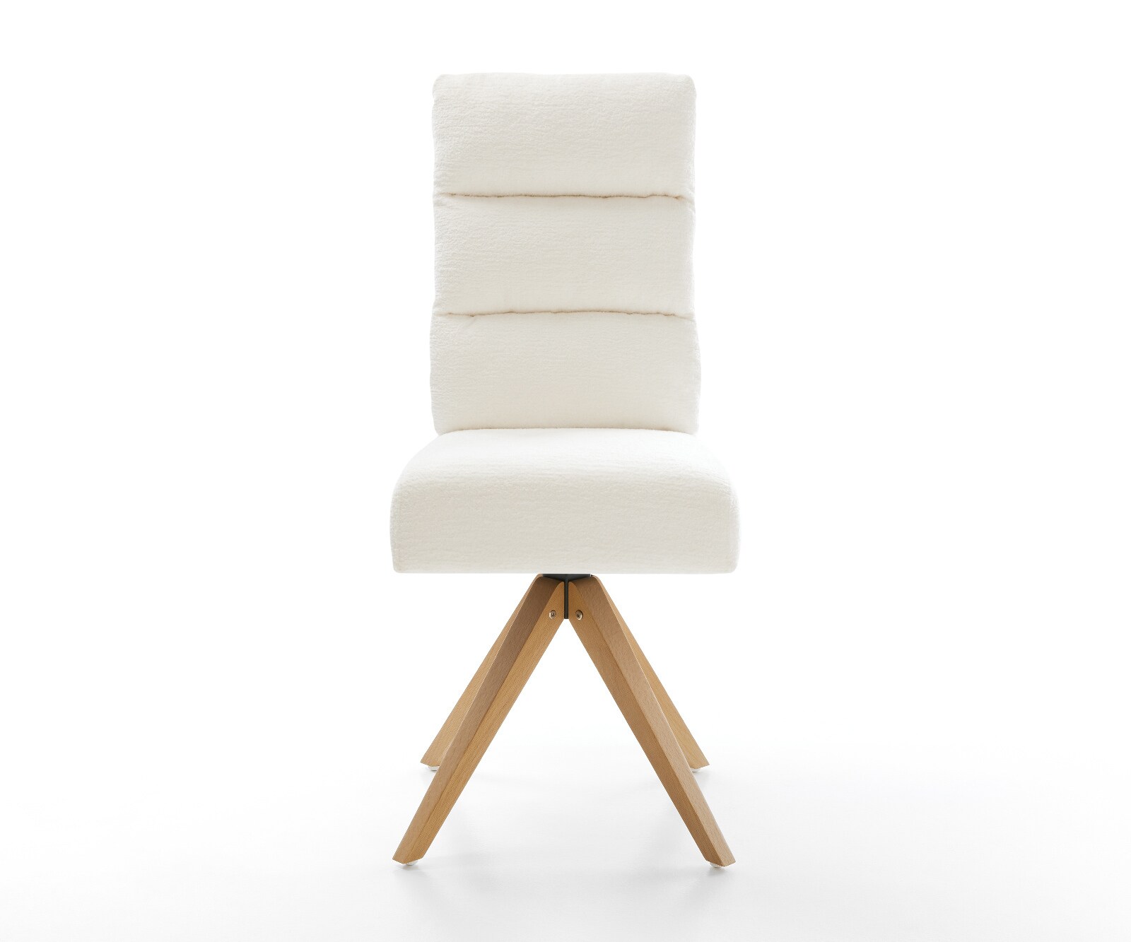 Въртящ се стол „Pela-Flex Bouclé Soft Beige“ с дървена рамка с изчистени линии в естествен цвят, въртящ се на 180°, с джобни пружини 2