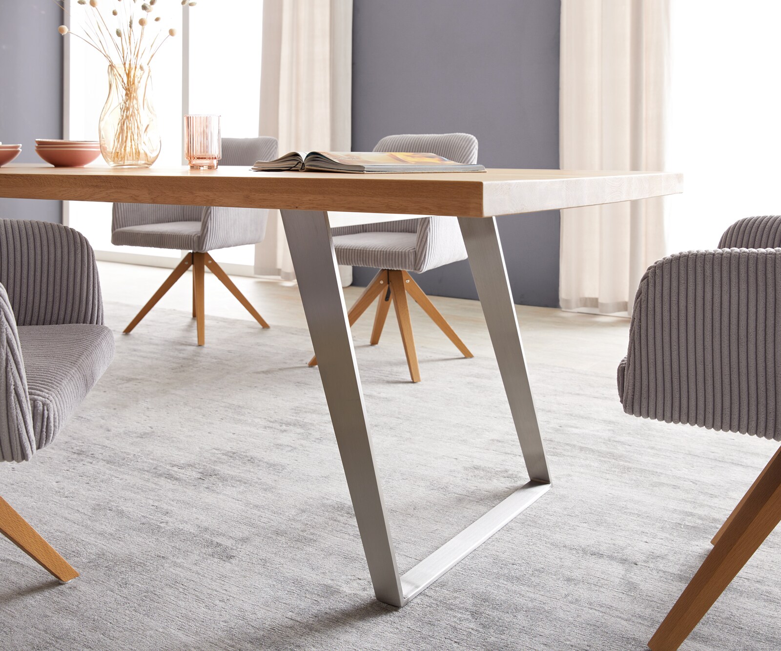 Маса 300x100 Дъб Натурал Неръждаема стомана под ъгъл Edge 5