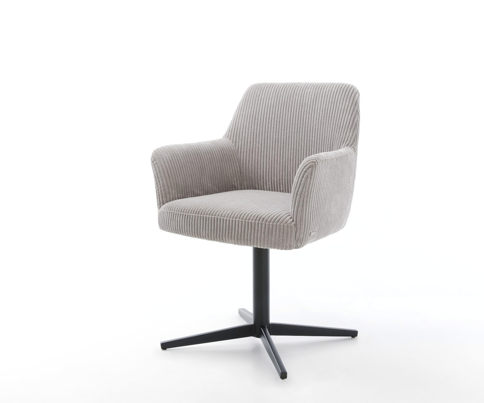 Врътящ се стол с подлакътници Корд СребристСив Офис основа Черен 360° въртящ се Покет пружина Xana-Flex 1