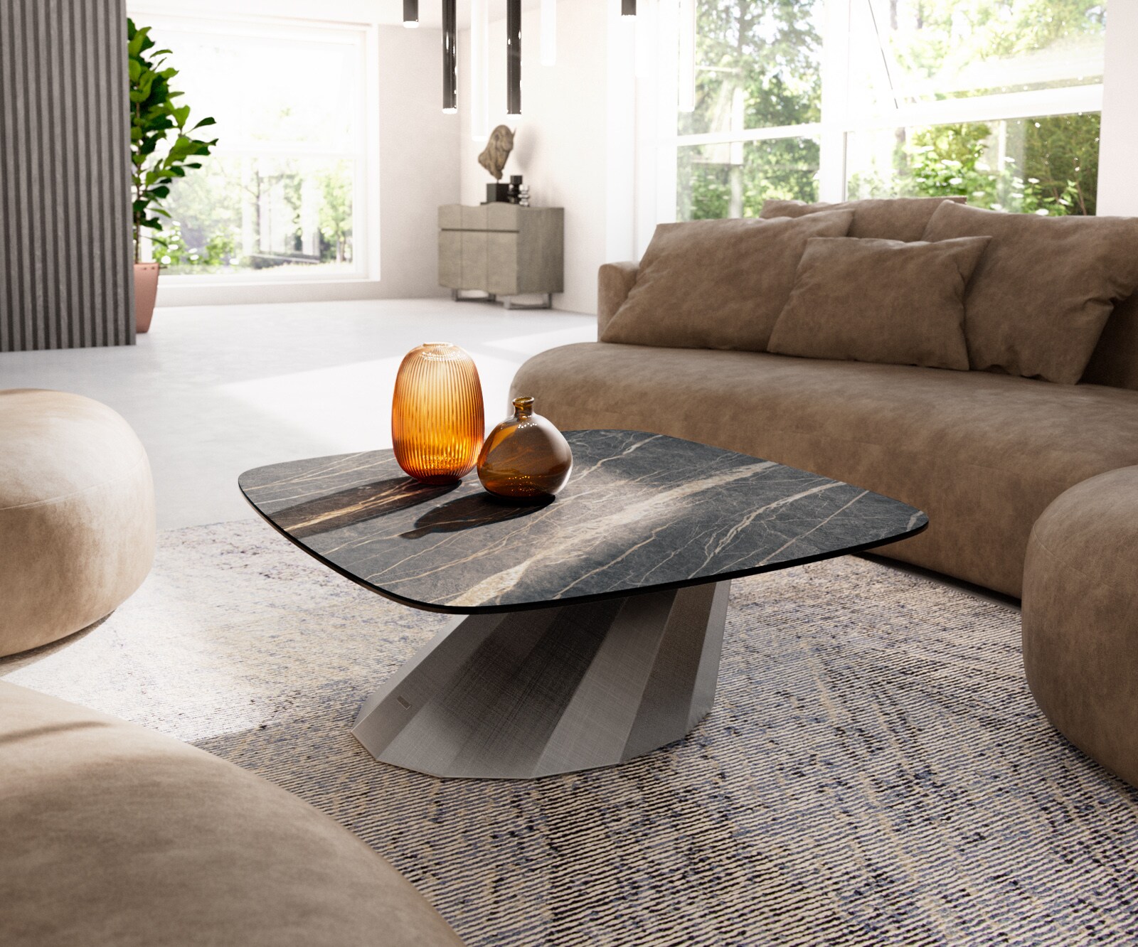 Масичка за кафе Edge Boot 90x90 cm керамика Laminam® Noir Desir Brown Parabi Metallic Silver