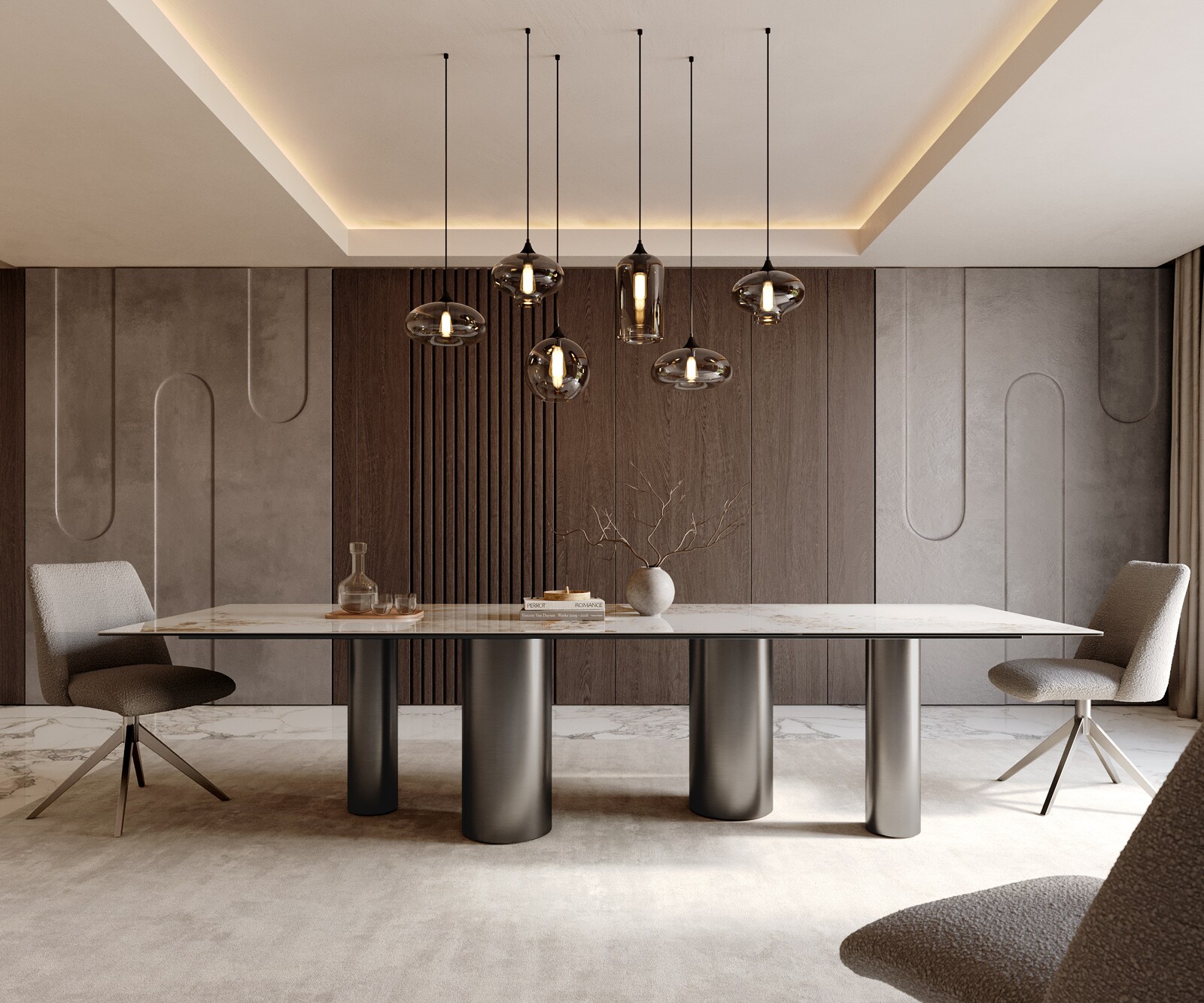 Трапезна маса Edge 300x100 керамика Minas Melange бяло-бежово Pilier неръждаема стомана графит 2