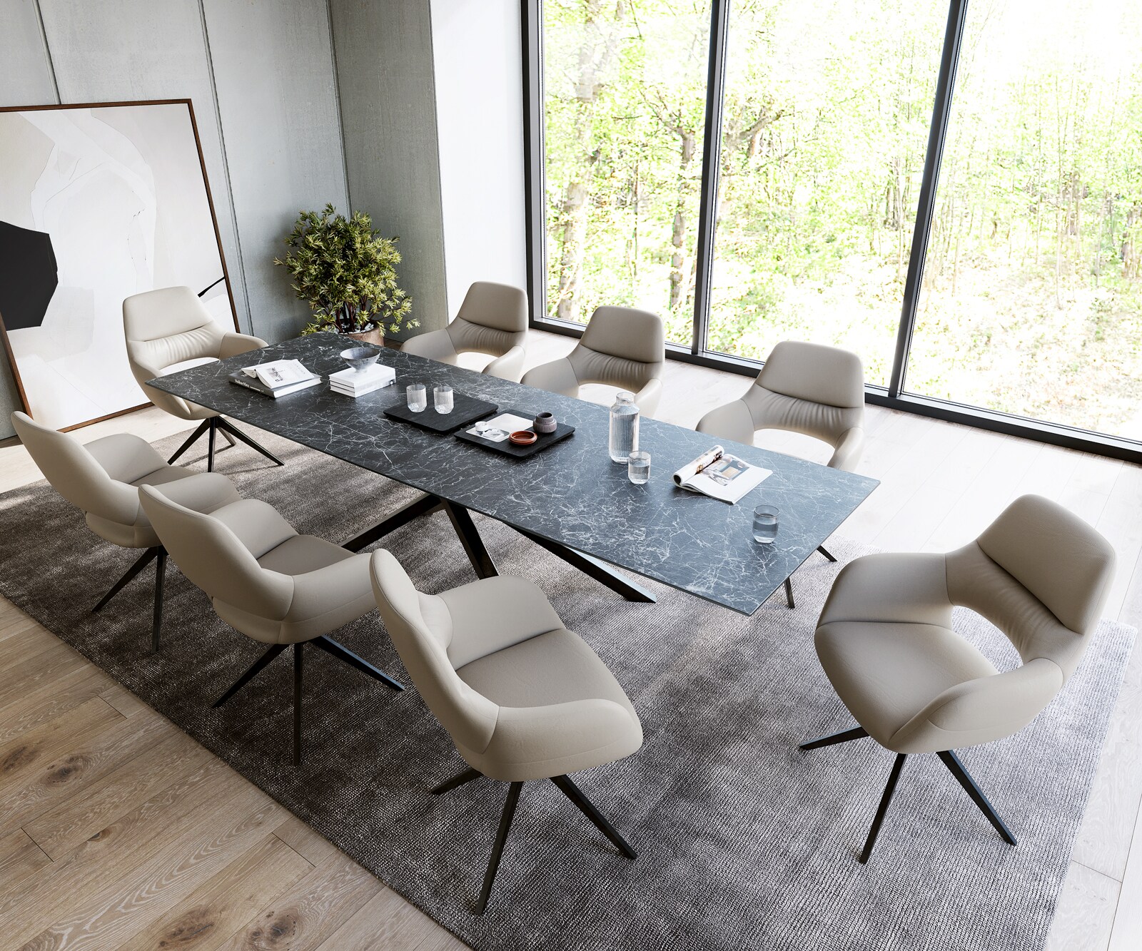 Маса 300x100cm Keramik Laminam®Nero Greco Антрацит среден крак Кръст Черен Edge 5