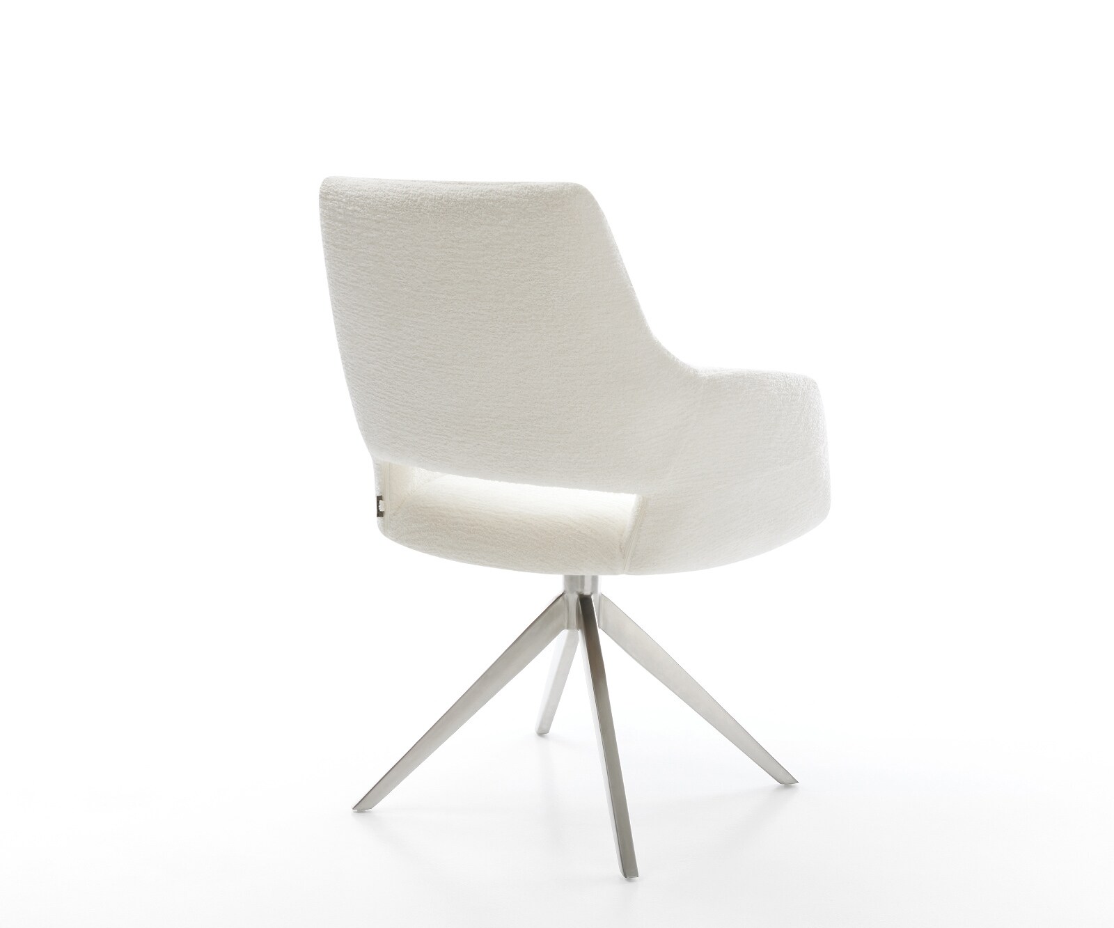 Въртящ се стол Yago-Flex с подлакътници, Букле Светлобежово, Широка кръстосана рамка, Неръждаема стомана, Въртене на 360°, Люлееща се функция, Ядро от джобни пружини 5