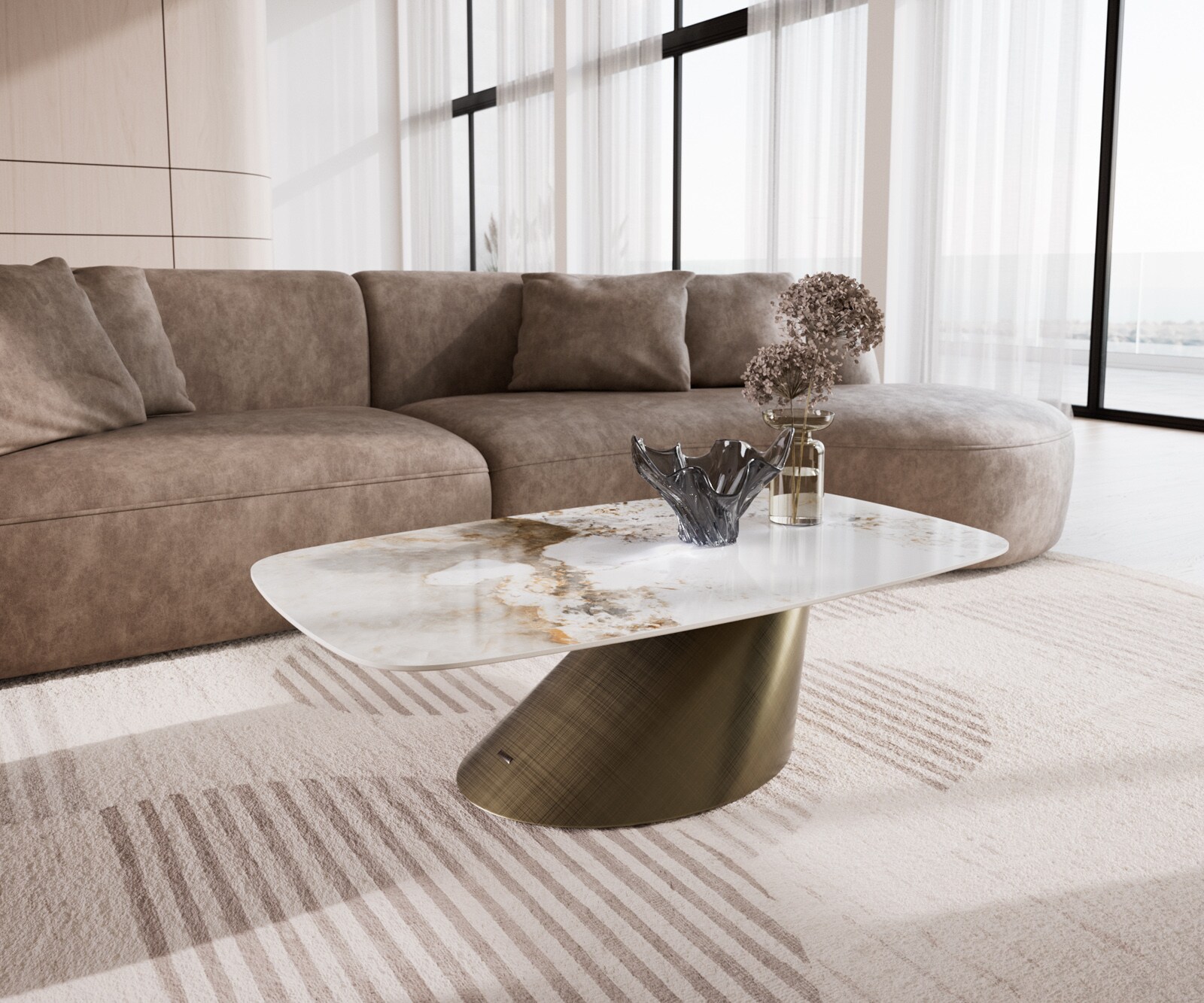 Масичка за кафе Edge Boot 120x70 cm керамика Minas Melange Conis Metallic Gold