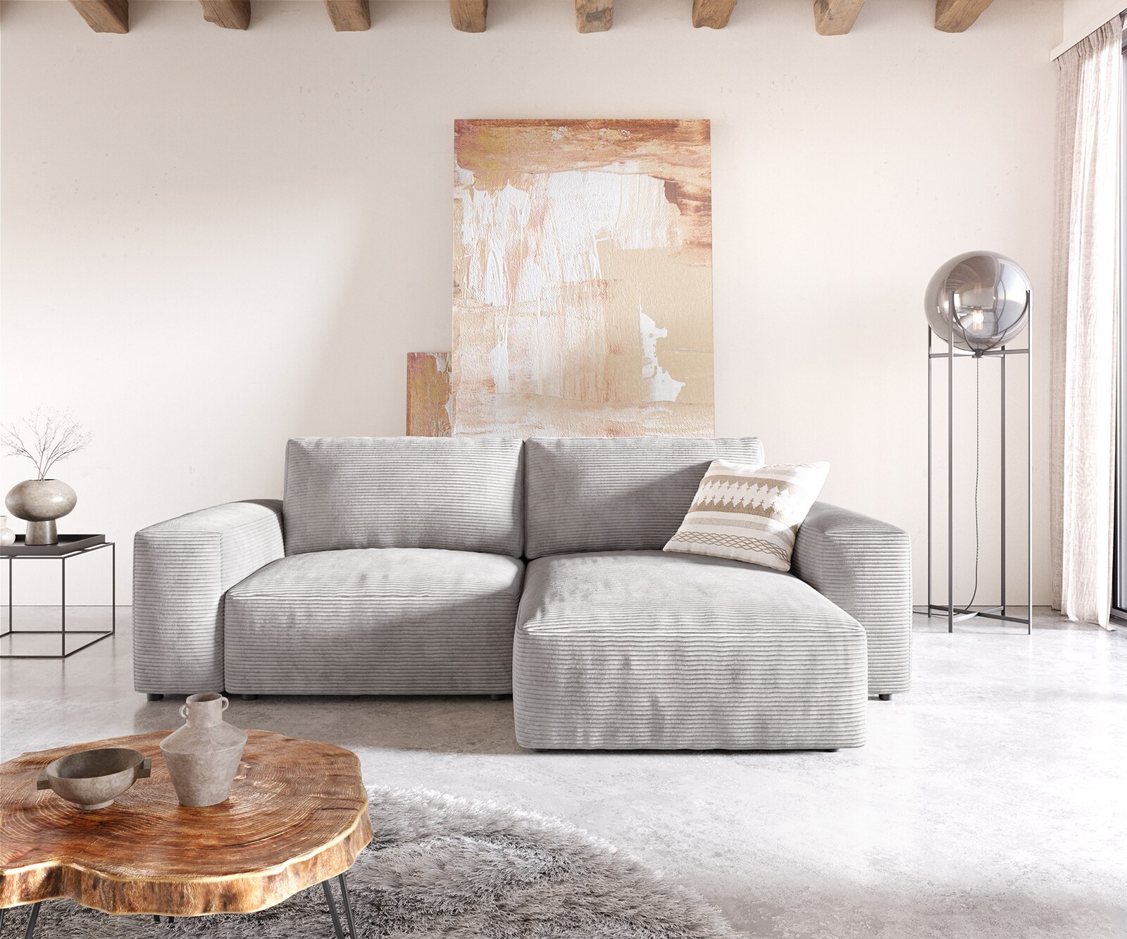 Ъглов диван L 260x160 cm Корд СребристСив Варианти лежанка Lanzo 1