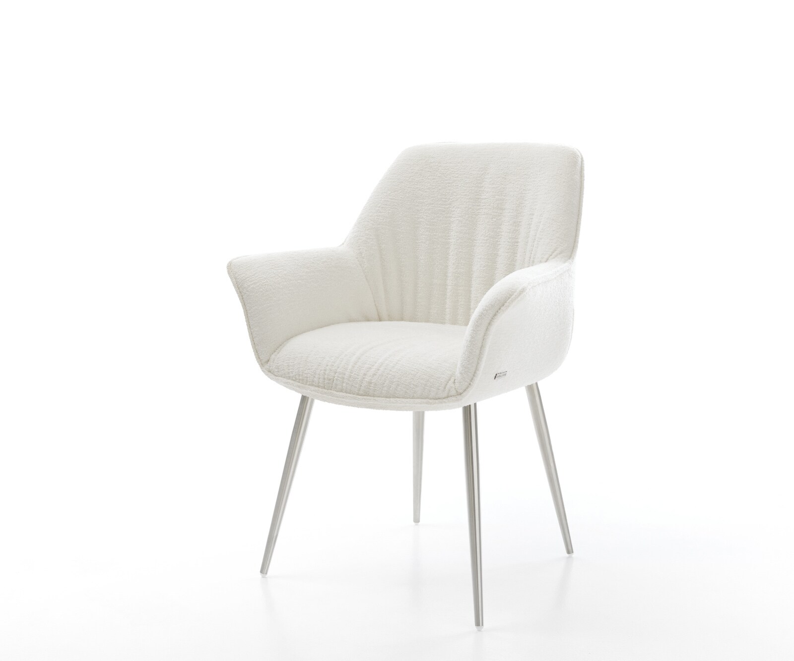 Трапезен стол Keila-Flex с подлакътници Bouclé Soft Beige 4-футов конусен стол от неръждаема стомана