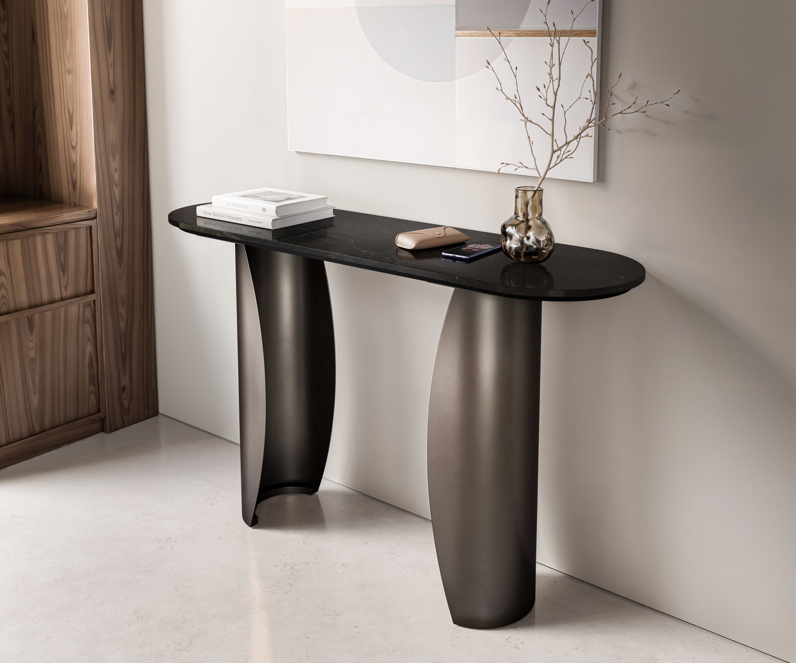 Конзолна маса Solena 135x40 см, мрамор, черно-сребрист метал, Black Antique 1