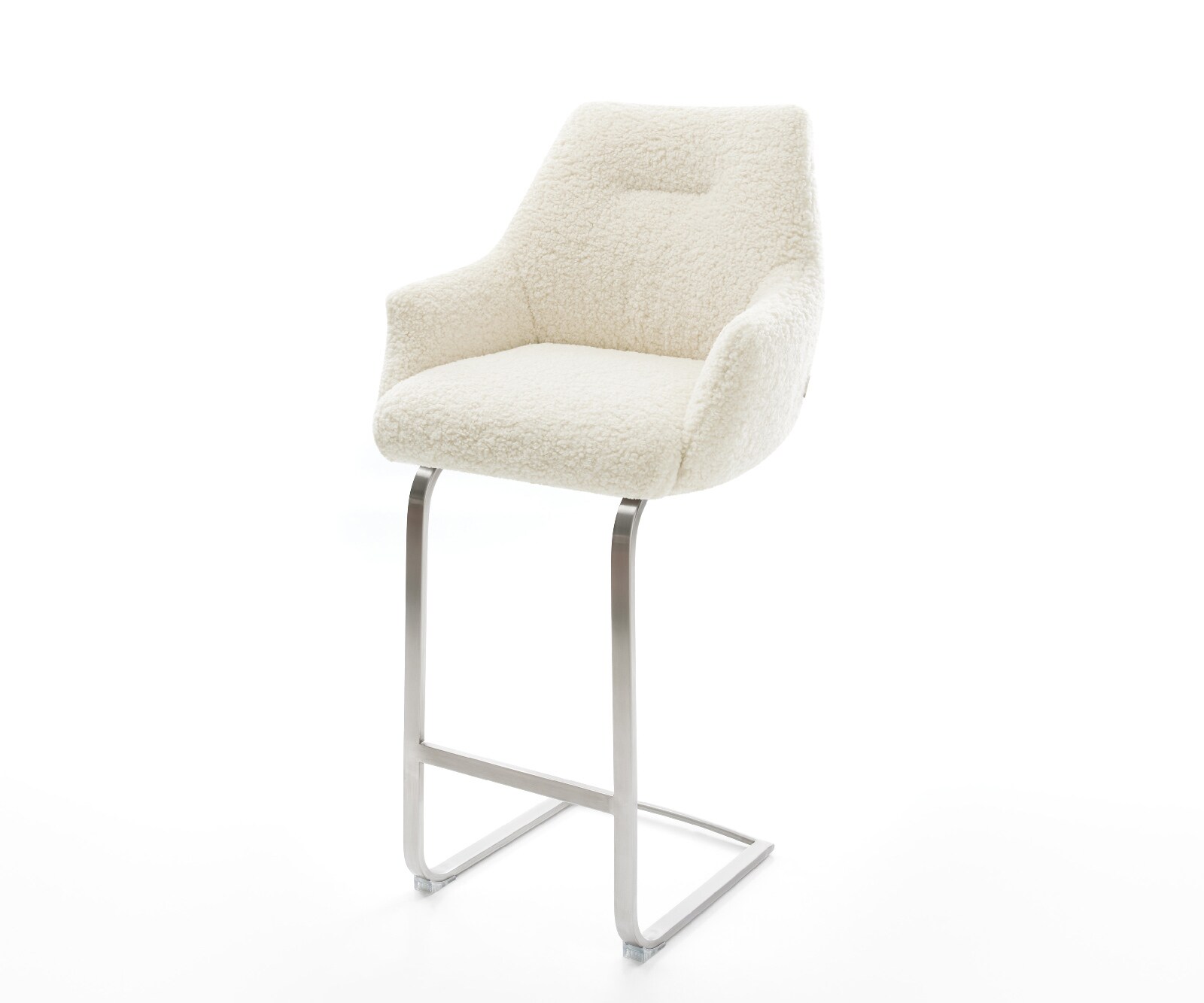 Бар стол Alja-Flex teddy плат бежов, конзола плоска от неръждаема стомана в сребрист цвят, сърцевина от джобни пружини