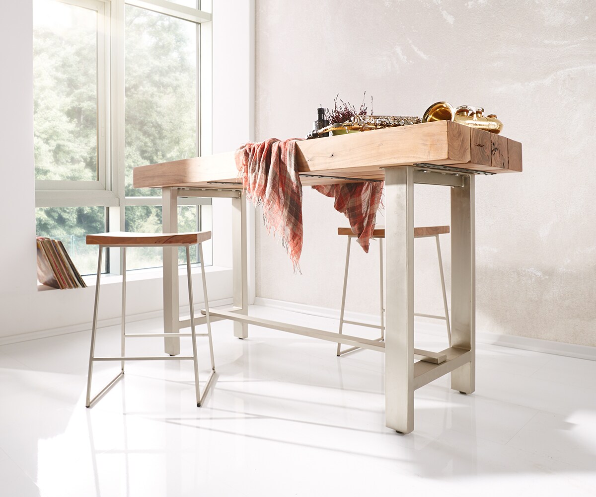 Бар маса 165x60 cm акациево кафяво с Метална рамка Блок 1