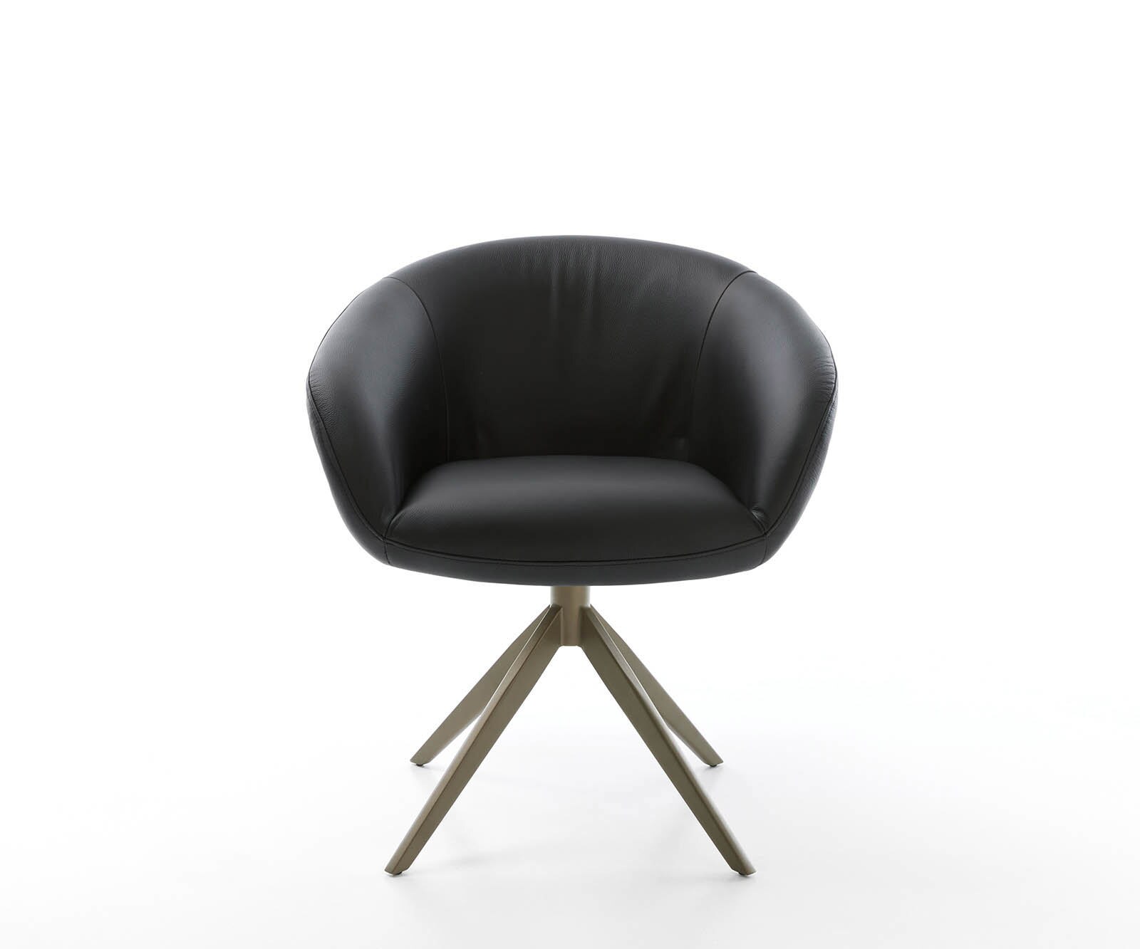 Врътящ се стол с подлакътници Естествена кожа Черен Конус крак плосък  Titan 360° въртящ се Покет пружина Vinka-Flex 2