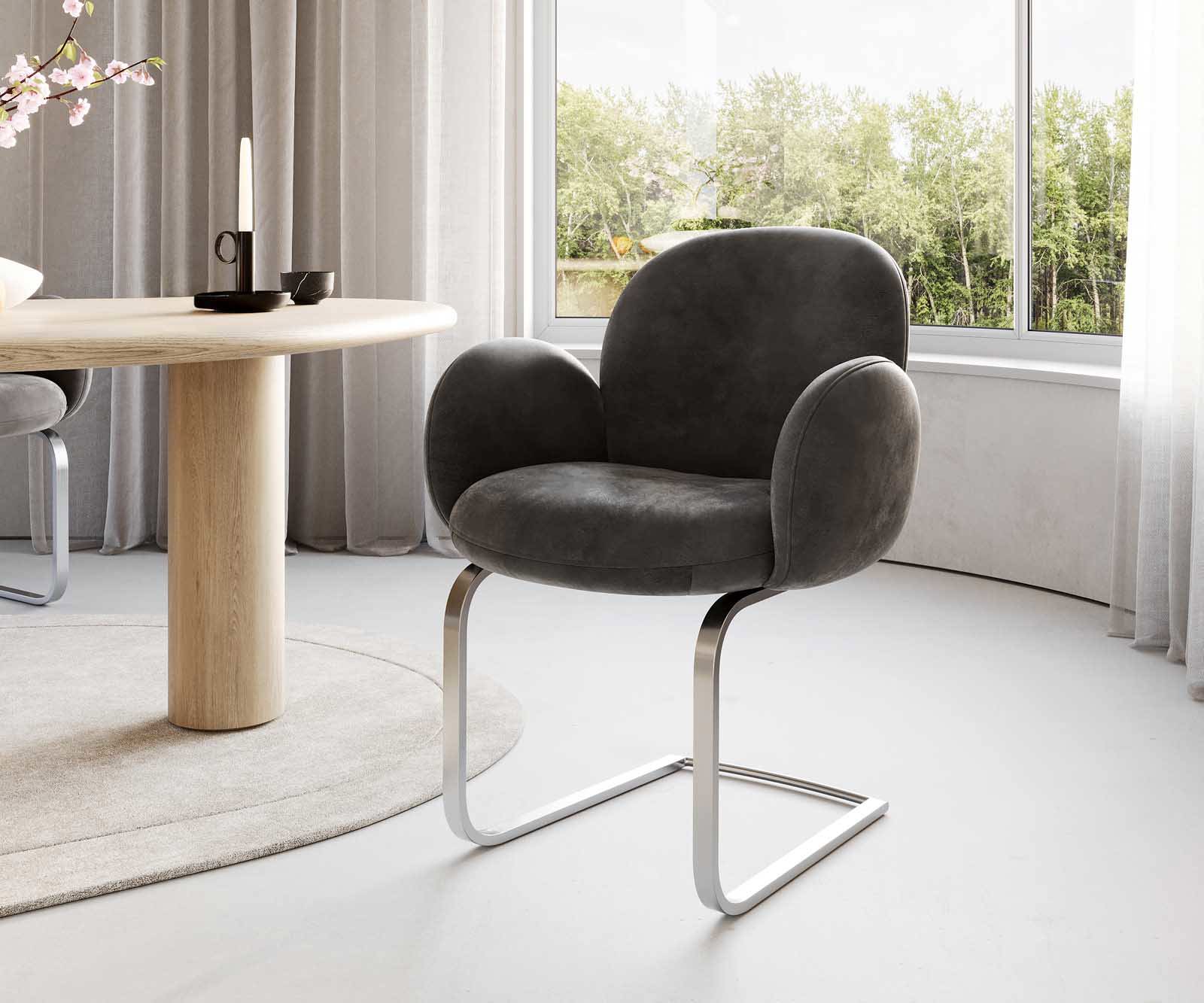 Люлеещ стол с подлакътници Антрацит Винтидж Конзолен крак плосък Неръждаема стомана Покет пружина Nube-Flex 1