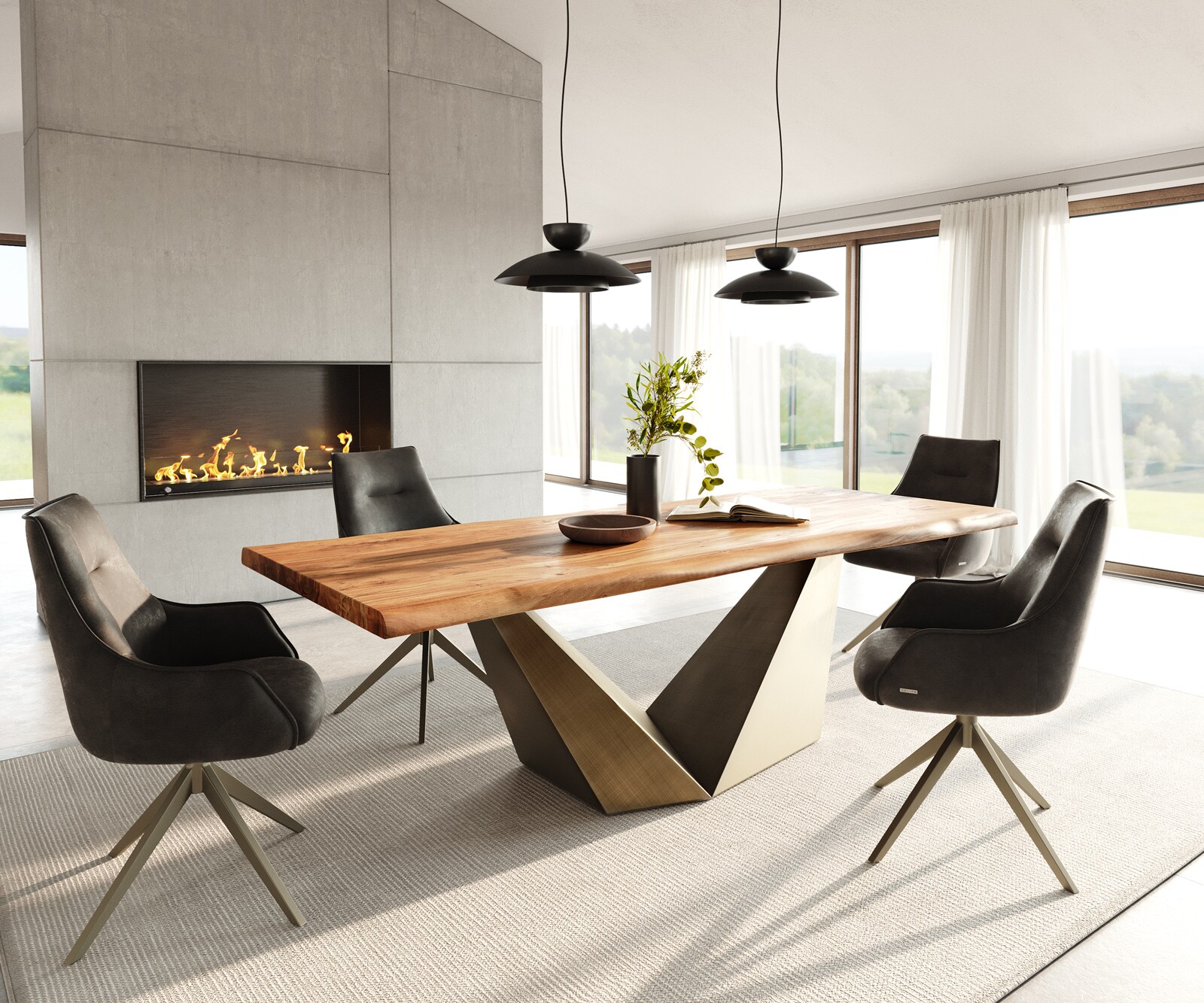 Трапезна маса Edge 240x100 естествена акация Prisma Metallic Gold Live-Edge 5