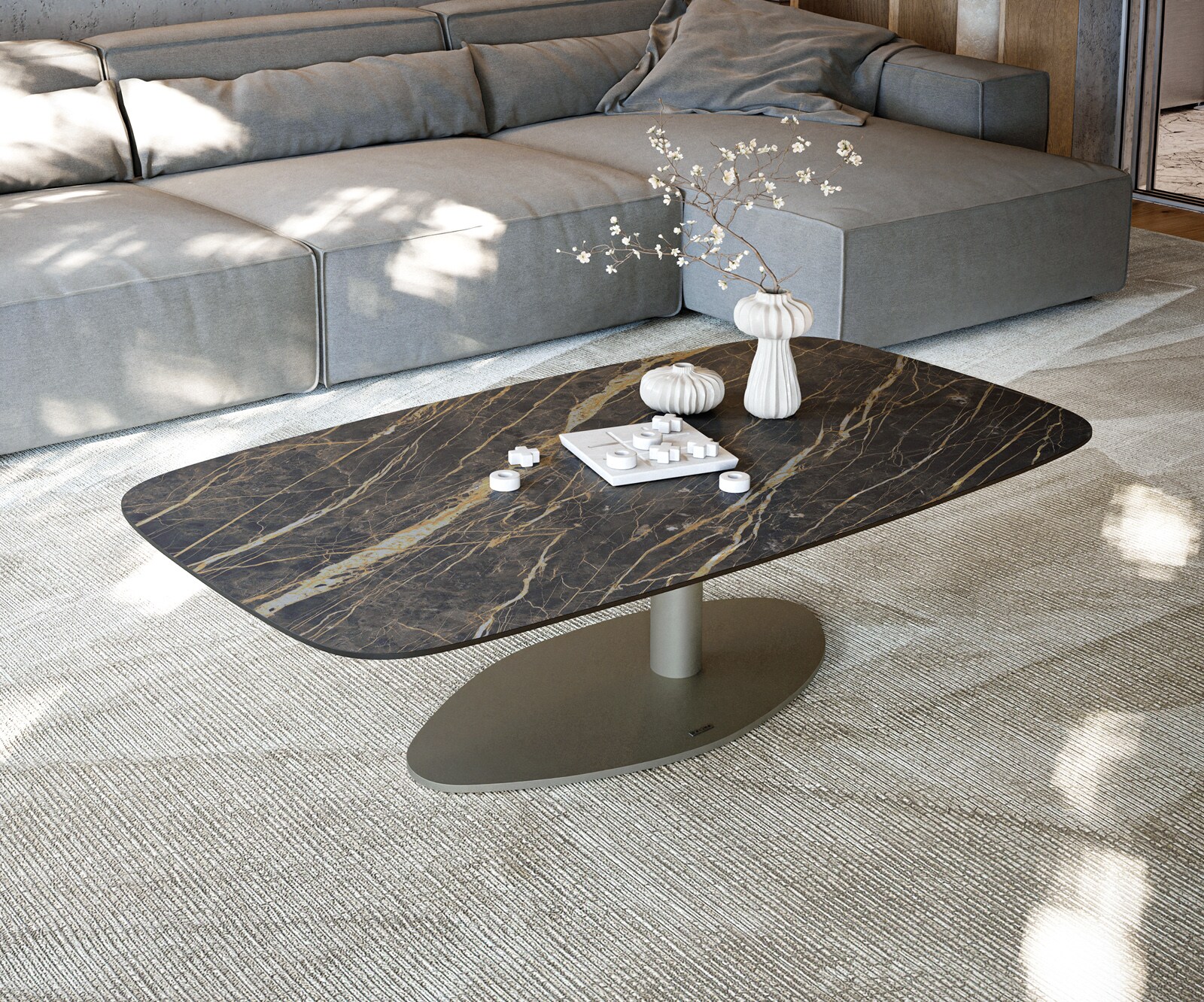 Масичка за кафе Edge Boot 140x80 cm Керамика Laminam® Noir Desir Brown Vibany Покритие с метален ефект Titanium 2