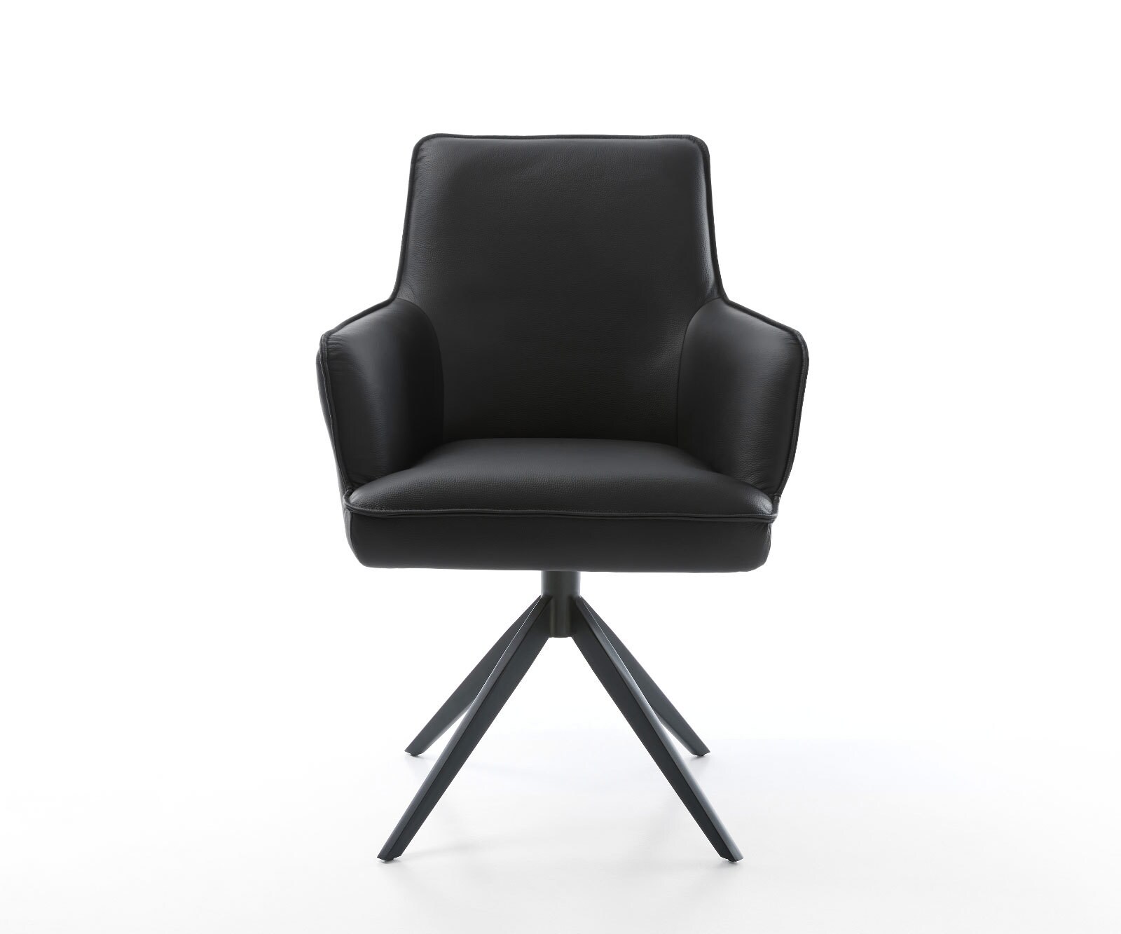 Въртящ се стол Heira-Flex с подлакътници Естествена кожа Черно Кръстосана рамка широка Черно 360° завъртане Люлееща се функция Ядро от джобни пружини 2