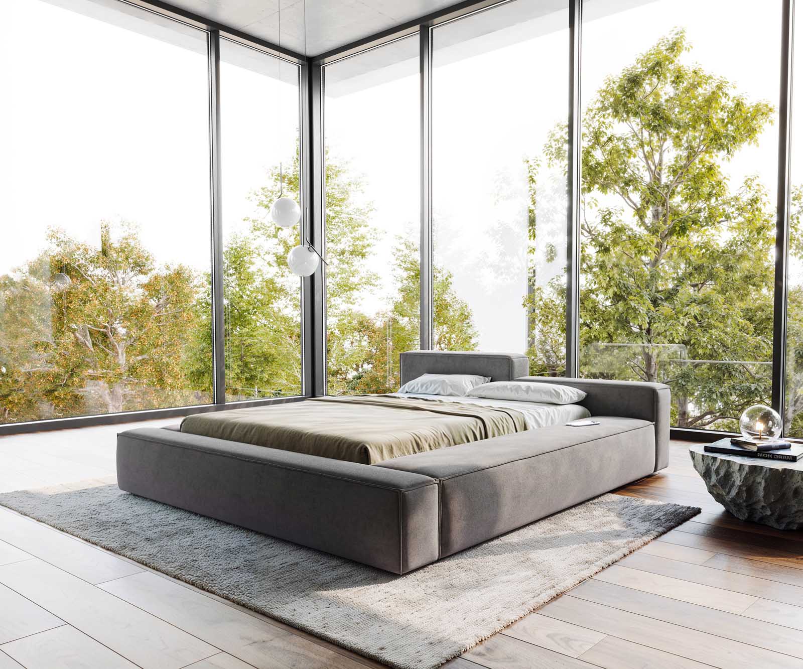 Тапицирано легло Kalinea 140x200 cm микрофибър сиво Тапицирано легло Kalinea 140x200 cm микрофибър сиво