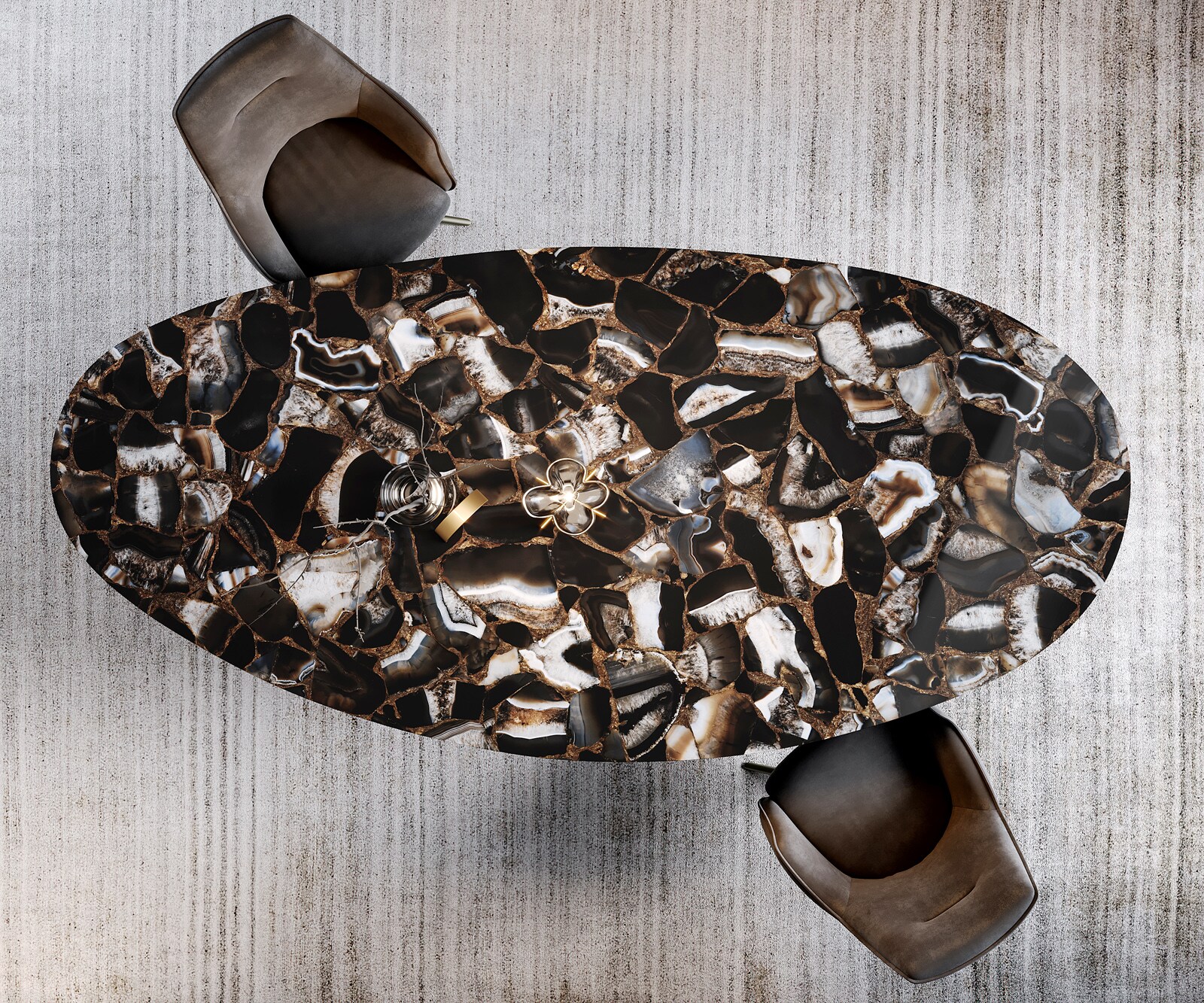 Трапезна маса Edge Oval 280x130, керамика Iris FMG Agatablack Zenthara, с остри ръбове, метално покритие с ефект „Титан“ 6