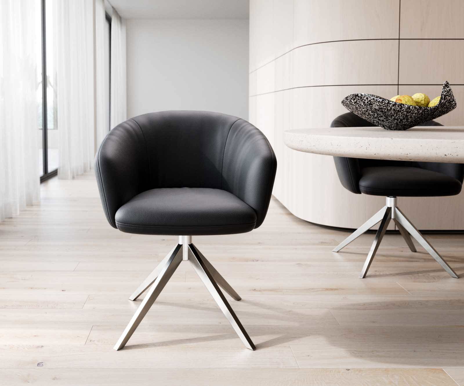 Врътящ се стол с подлакътници Естествена кожа Черен Конус крак плосък Неръждаема стомана 360° въртящ се Покет пружина Caja-Flex 1 Врътящ се стол с подлакътници Естествена кожа Черен Конус крак плосък Неръждаема стомана 360° въртящ се Покет пружина Caja-Flex 1