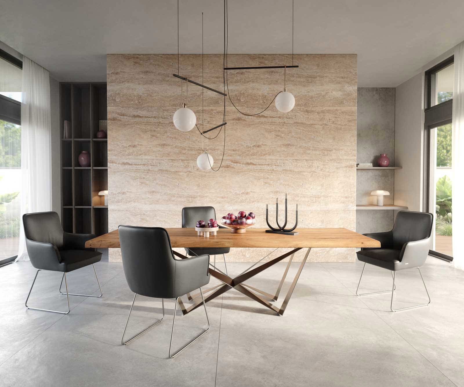 Стол Естествена кожа Черна Извити крака Неръждаема стомана Покет пружина Heira-Flex 4 Стол Естествена кожа Черна Извити крака Неръждаема стомана Покет пружина Heira-Flex 4