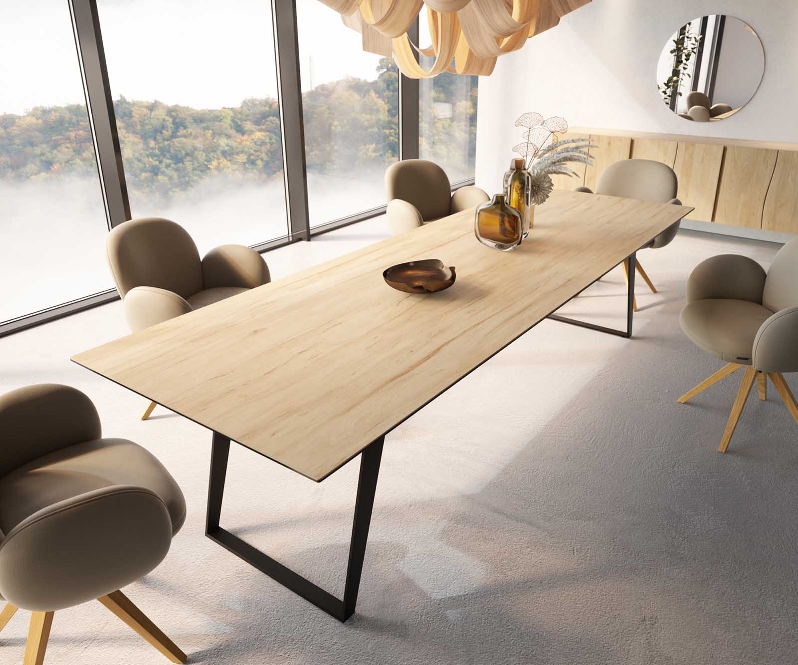 Маса 300x100 Keramik Laminam® Sabbia Дъбцвят Метал под ъгъл Черен Edge 3