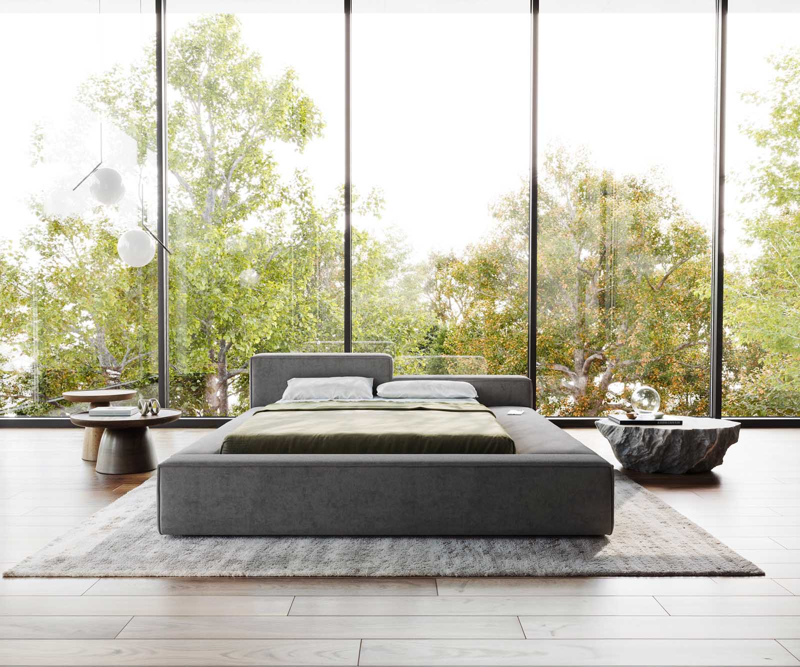 Тапицирано легло Kalinea 140x200 cm микрофибър сиво 1 Тапицирано легло Kalinea 140x200 cm микрофибър сиво 1