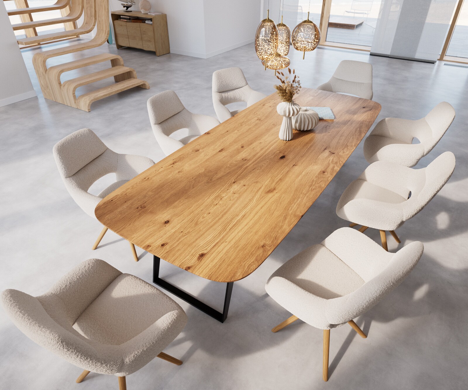 Маса Boot 300x100 Дъб Натурал Метал под ъгъл Черен Швейцарски ръб Edge 4