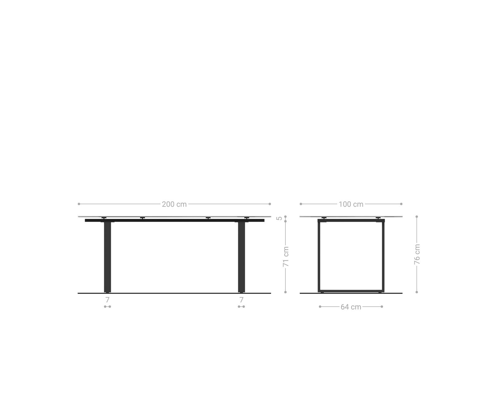 Edge трапезна маса 200x100 стъкло антично кафяво неръждаема стомана тесен 6