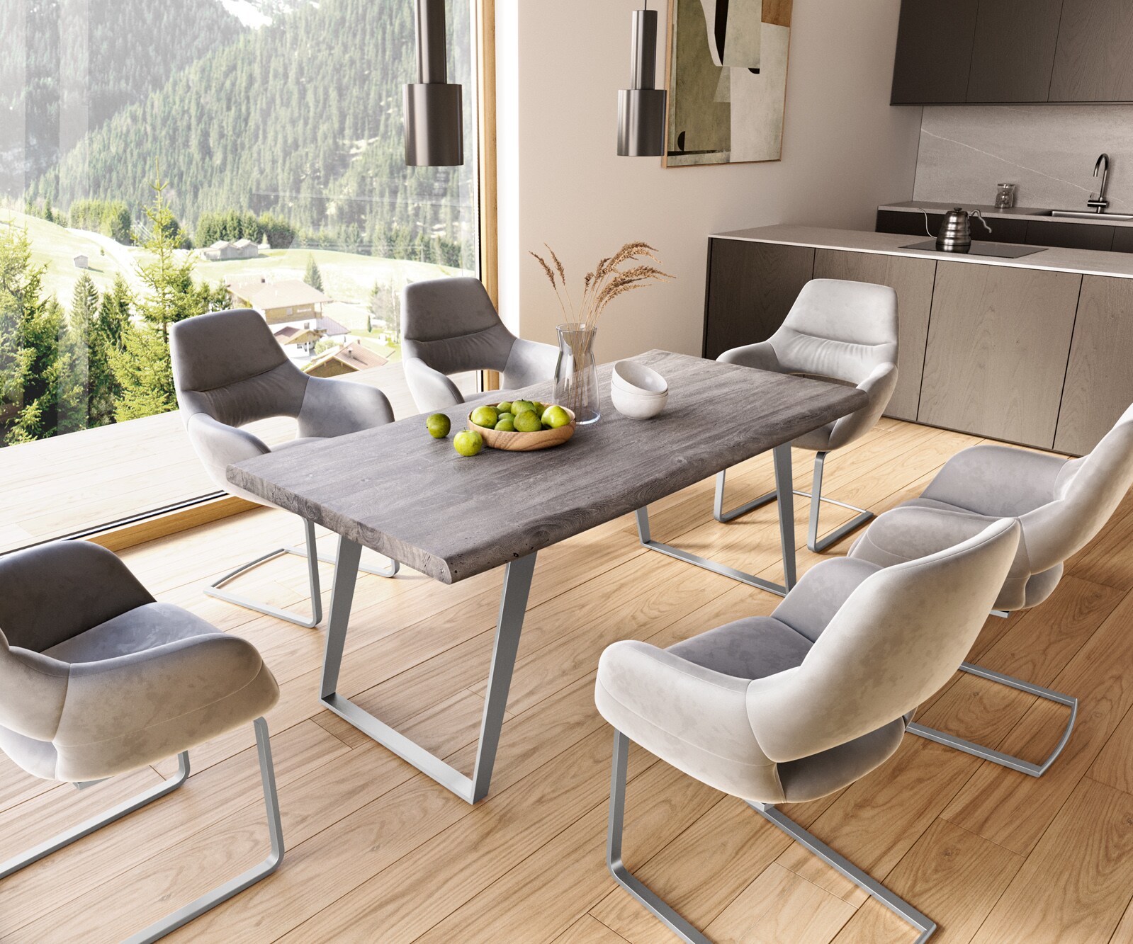 Маса 180x90 XL Акация Платинен цвят Метал под ъгъл Edge 7