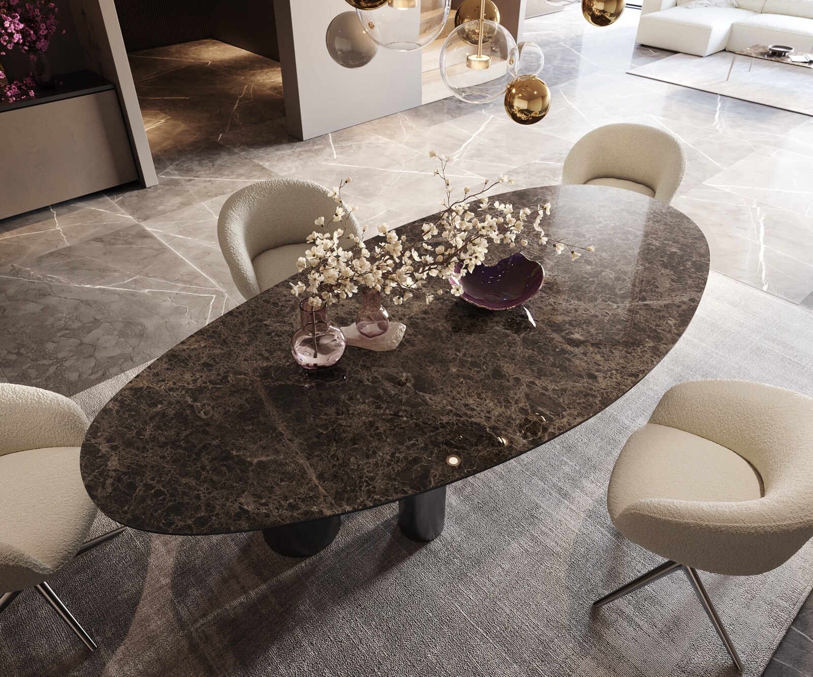 Трапезна маса Edge Oval 280x130, керамика Laminam „®“, Emperador Extra Lucidato, тъмнокафяво, Troa, неръждаема стомана, графит 4