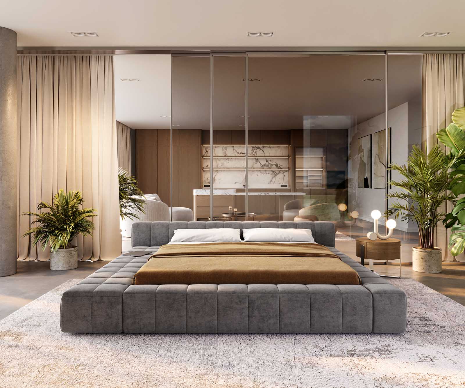 Тапицирано легло Espazio 180x200 cm от микрофибър в сиво с място за съхранение 1