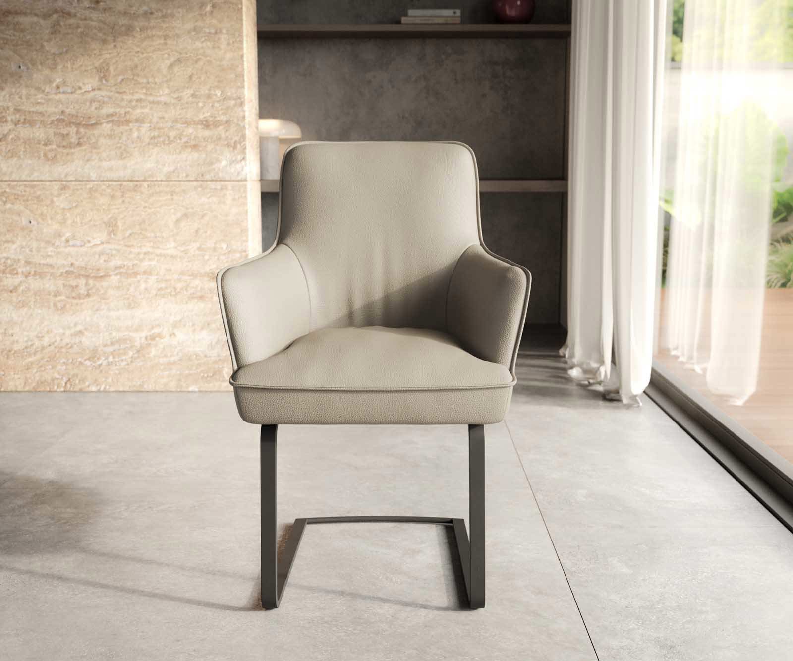 Люлеещ стол с подлакътници Естествена кожа Сиво-Кафяв Конзолен крак плосък Черен Покет пружина Heira-Flex 2 Люлеещ стол с подлакътници Естествена кожа Сиво-Кафяв Конзолен крак плосък Черен Покет пружина Heira-Flex 2