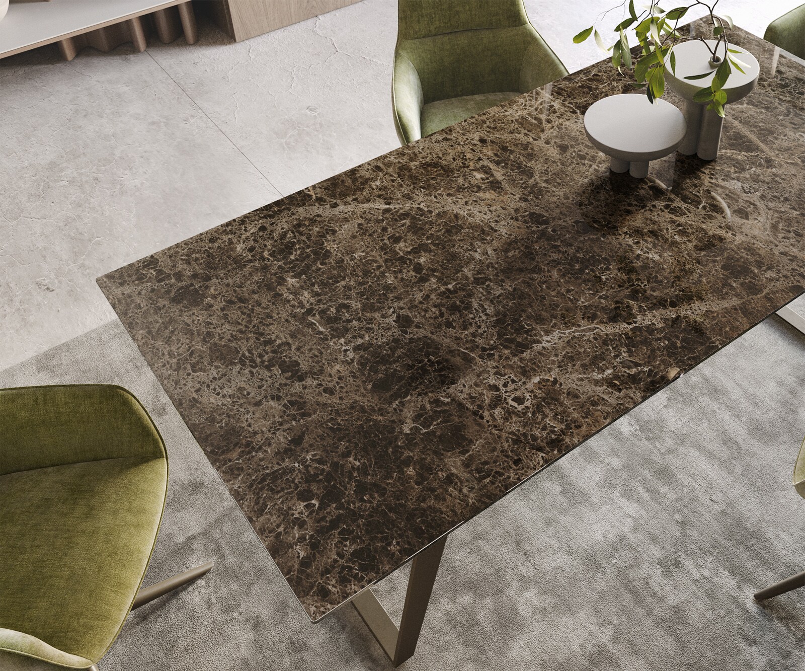 Трапезна маса Edge 200x100, керамика Laminam „®“, Emperador Extra Lucidato, тъмнокафяво, метален ефект, титанов финиш, скосен ръб 4