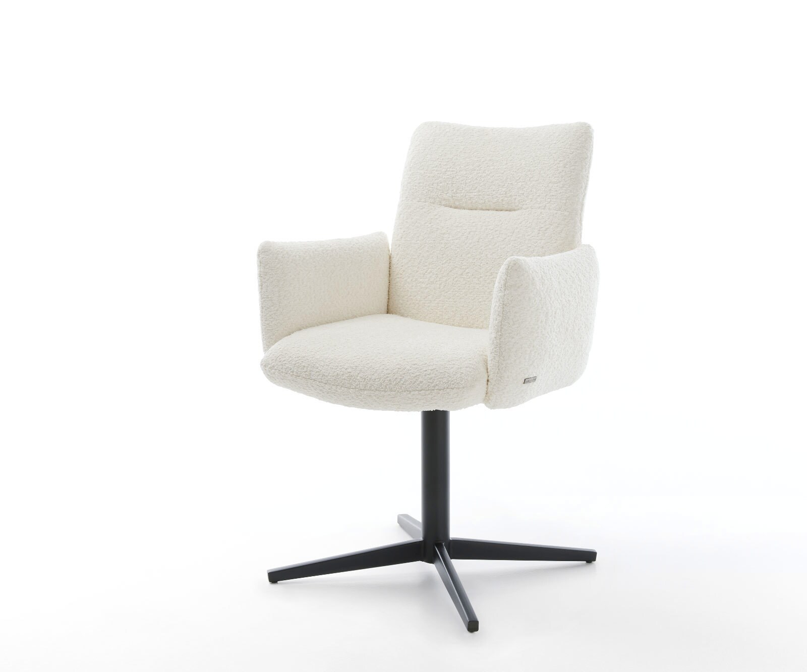 Врътящ се стол с подлакътници Букле Бял Офис основа Черен 360° въртящ се Покет пружина Jova-Flex 1