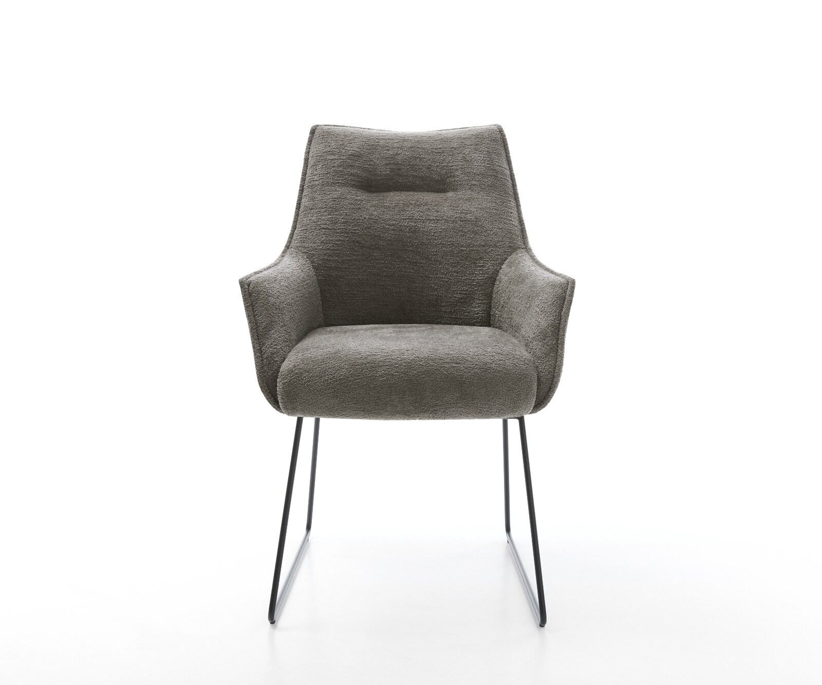 Стол за хранене Alja-Flex с подлакътници Bouclé Soft Mud Основа за шейни Черна сърцевина от джобни пружини 2