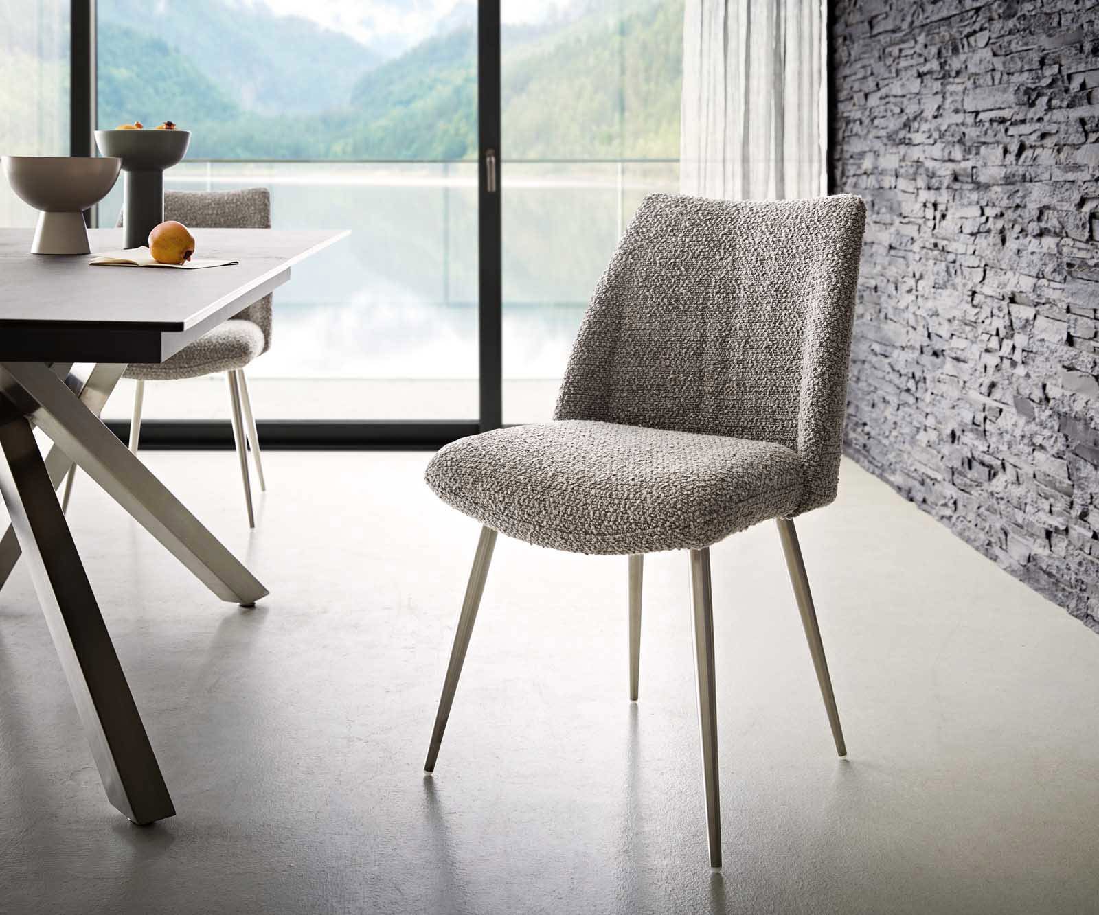 Трапезен стол Букле СребристСив 4 крака конични Неръждаема стомана Покет пружина Elso-Flex Трапезен стол Букле СребристСив 4 крака конични Неръждаема стомана Покет пружина Elso-Flex