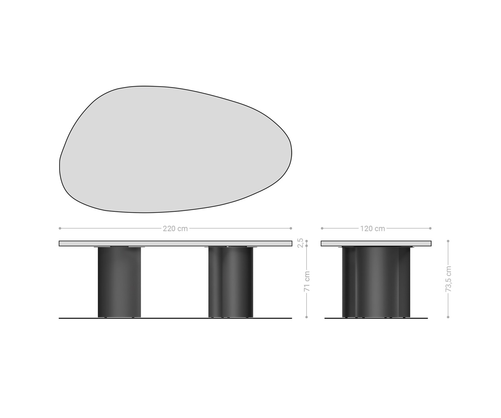 Трапезна маса Edge Oval 220x120, керамика Iris FMG Patagonia Lappato, Troa, метално покритие с ефект „Титан“ 6