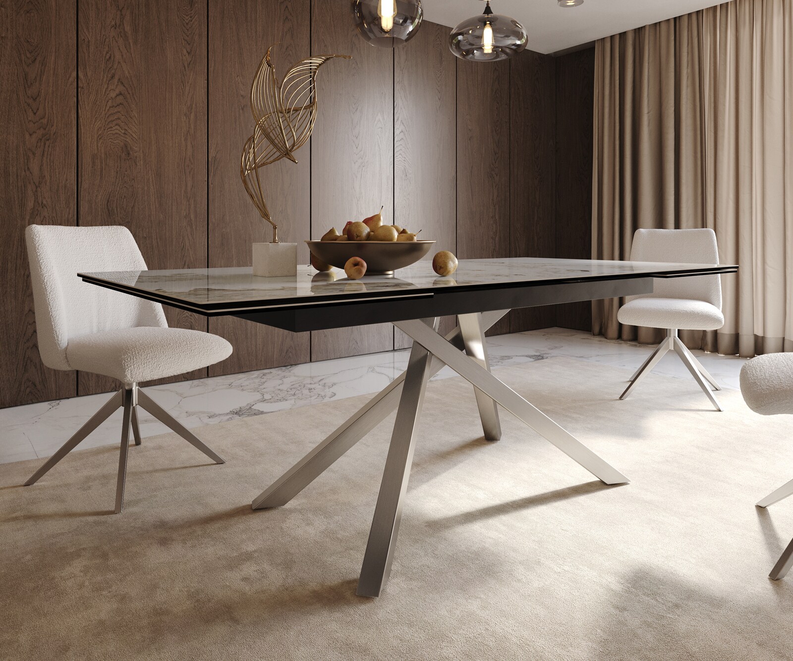 Маса 200-300x100 Keramik Minas Melange Бял-Бежов КръстРамка Правоъгълник Неръждаема стомана разтегателна Edge 7