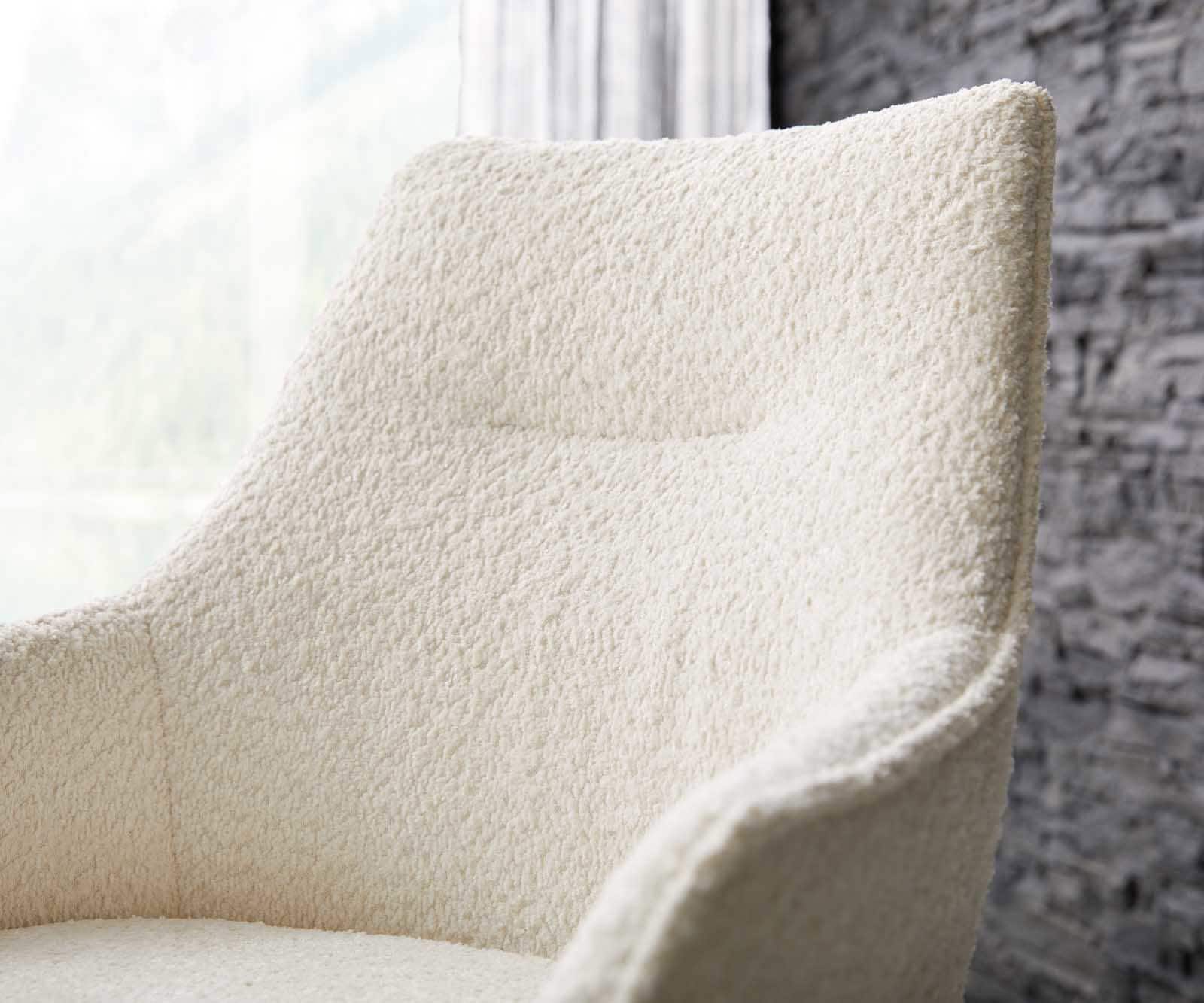 Врътящ се стол с подлакътници Букле Бял Конус крак кръгъл Неръждаема стомана 180° въртящ се Покет пружина Alja-Flex 4 Врътящ се стол с подлакътници Букле Бял Конус крак кръгъл Неръждаема стомана 180° въртящ се Покет пружина Alja-Flex 4