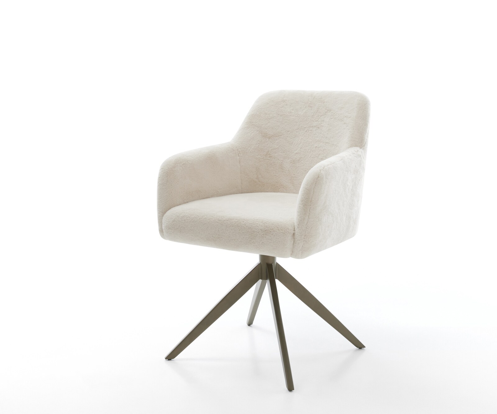 Въртящ се стол Greg-Flex плюшена кремаво-бяла кръстосана рамка покритие с широк ефект титан 360° въртяща се люлееща се функция сърцевина от джобни пружини